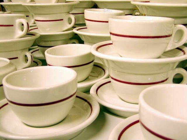 Cups and Saucers in Antique Shop