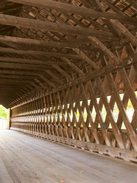 Inside the covered bridge