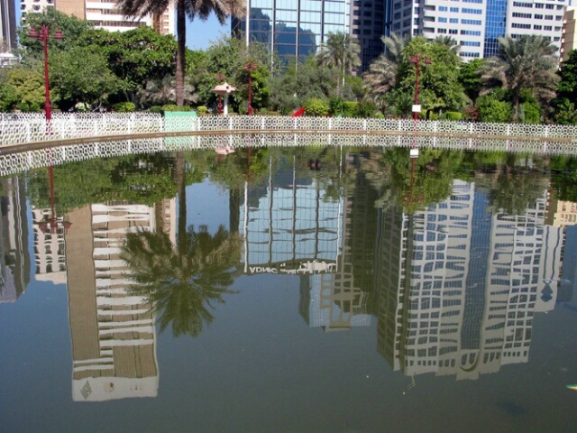 Reflection of buildings on the water.