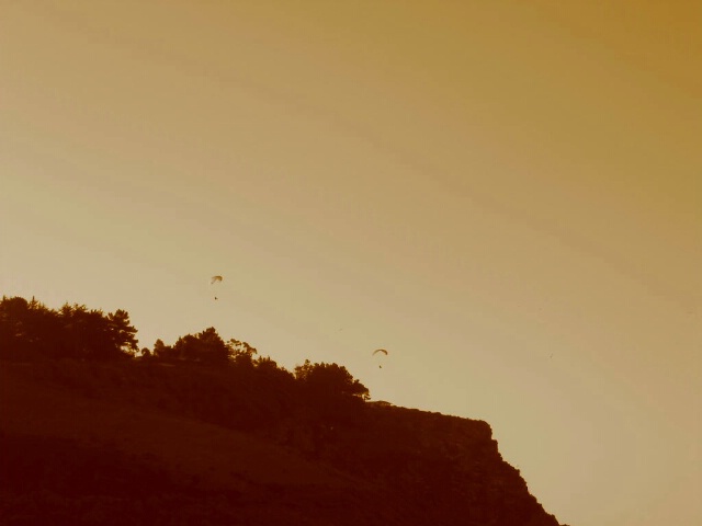 paragliders over cliffs