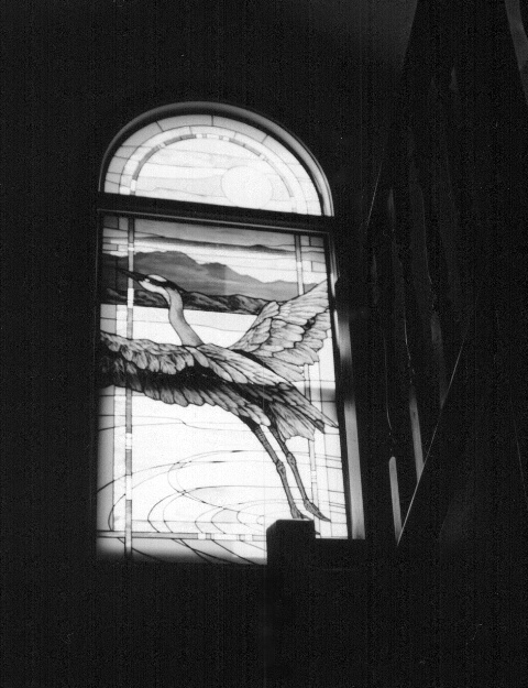 Heron stained glass