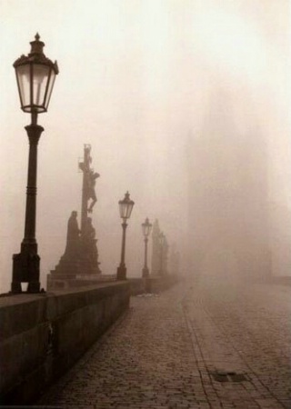 Misty bridge in Prague