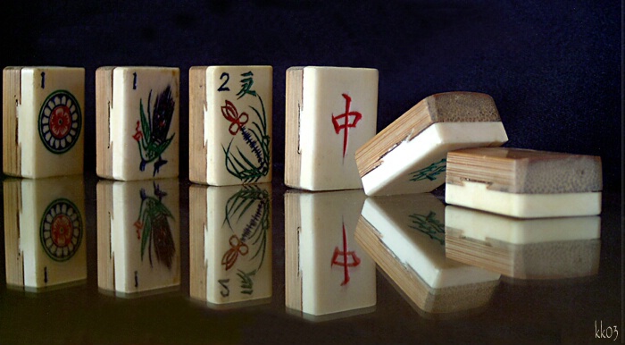 Antique Ivory & Bamboo Maejong Pieces