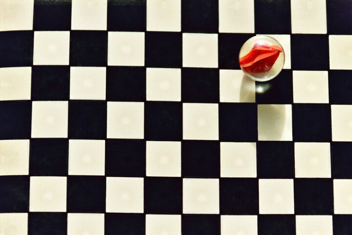 checkerboard and marbles