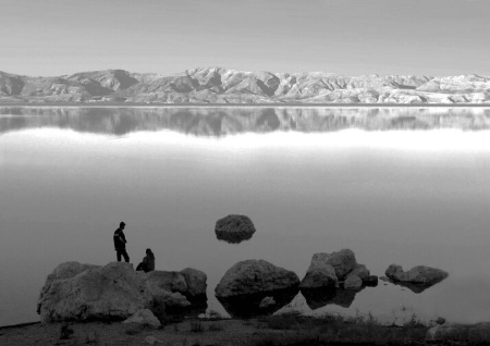 lake on black and white