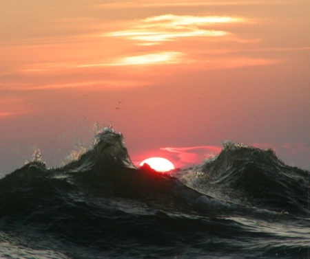 Waves, Mist, Sunset