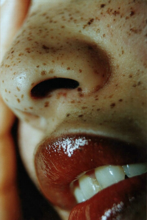 lipstick, nostrils and a freckle