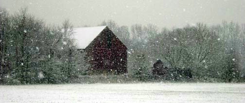Hooton Barn, during a snowfall