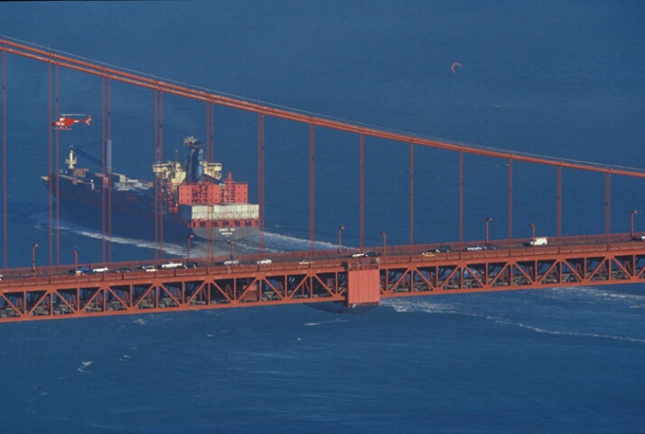 Golden Gate Container Ship and Helicopter