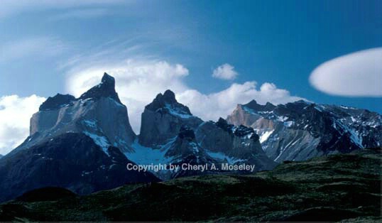 Towers of Paine Range w/clouds, Patagonia - ID: 355806 © Cheryl  A. Moseley