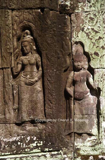 Detail carvings goddesses, Ankor Wat, 23-