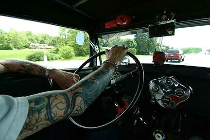 "Ace" driving his '32 Duece Coupe