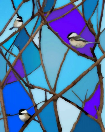 Stained Glass Chickadees