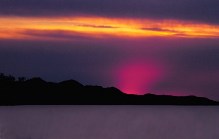 Unusual sunset at the Great Salt Lake