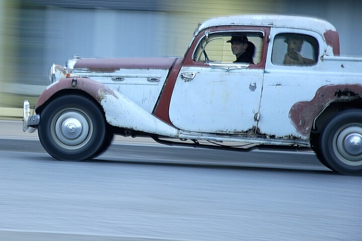 old car and dog