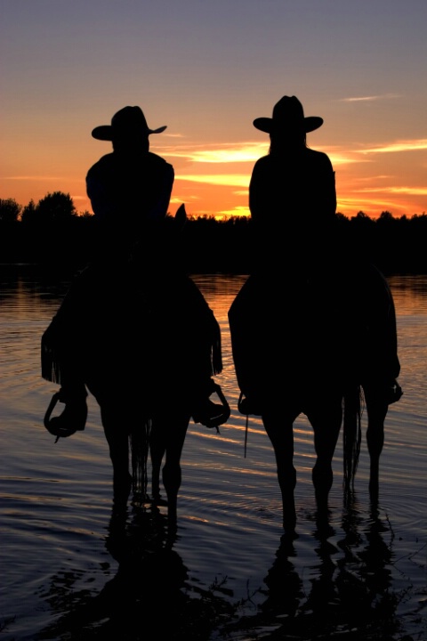 Cowboy Silhouettes On Horseback