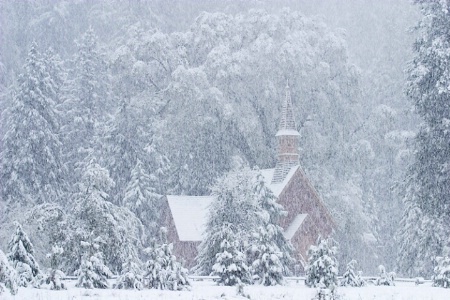 Yosemite Chapel in Snowstorm, Yosemite NP, CA