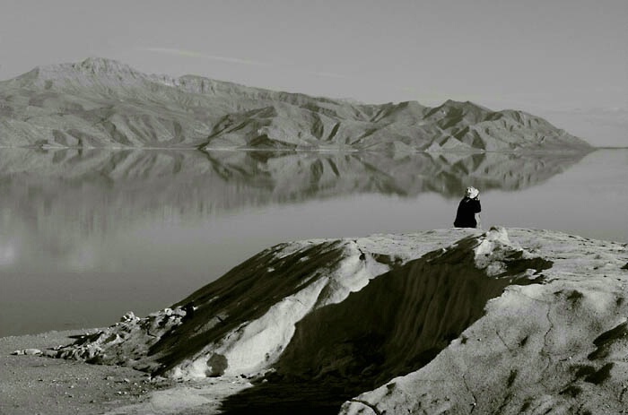 Lake on black and white