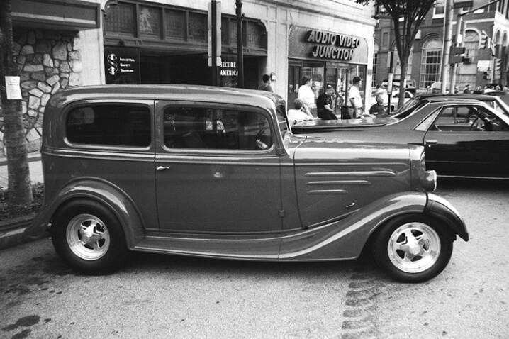 Car on High Street (B&W)