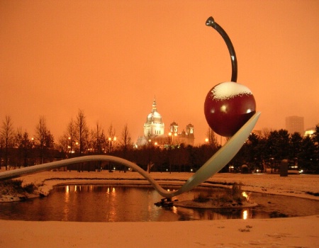 Spoon and Cherry Sculpture in Snowstorm