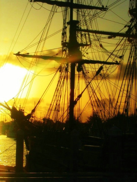 Lady Washington in the Bay at Sunset