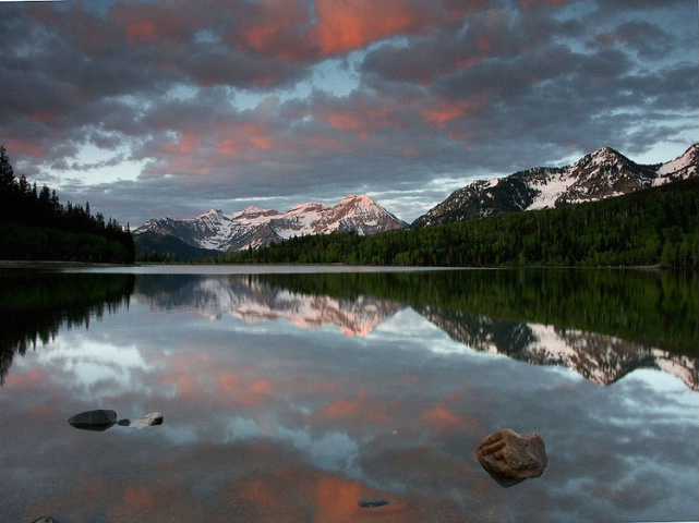 Crimson sunrise on the lake.