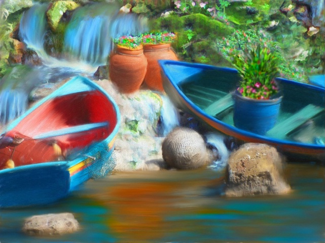 Boats on a waterfall