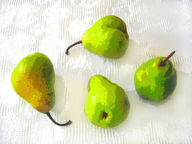 Green Pears on Textured Fabric