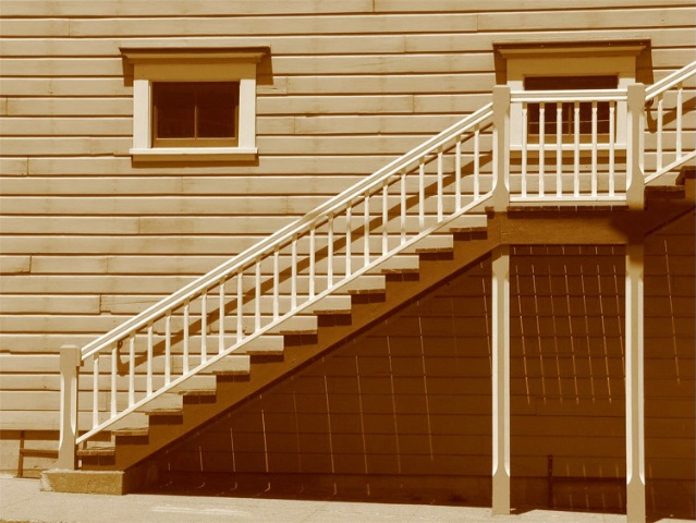 Old staircase in sepia