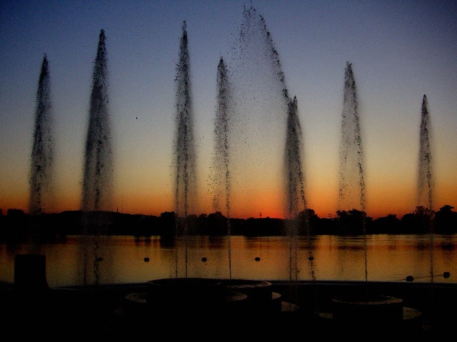 Riverside fountains.