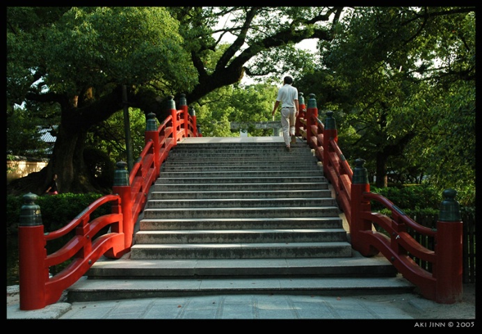 Man on Red Bridge