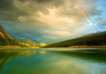 Rainbow at Medicine Lake, Jasper