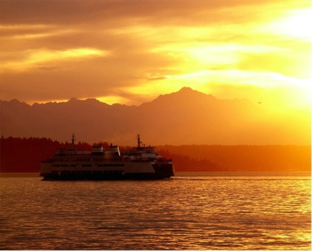 Ferry In Seattle Gold