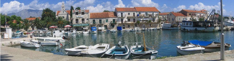 Panoramic view of small fishing village on Island 
