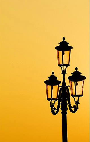gas lamps at sunrise