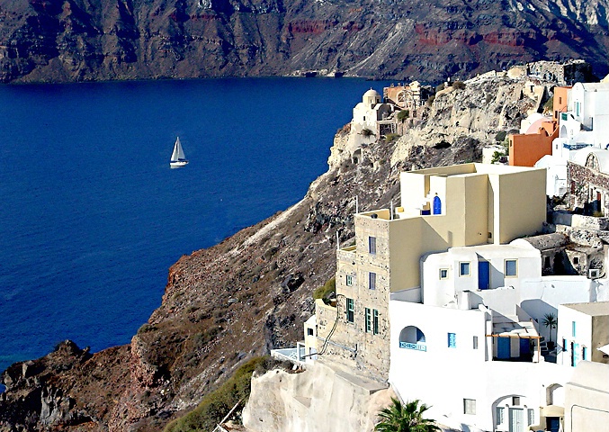 Sailing by Santorini