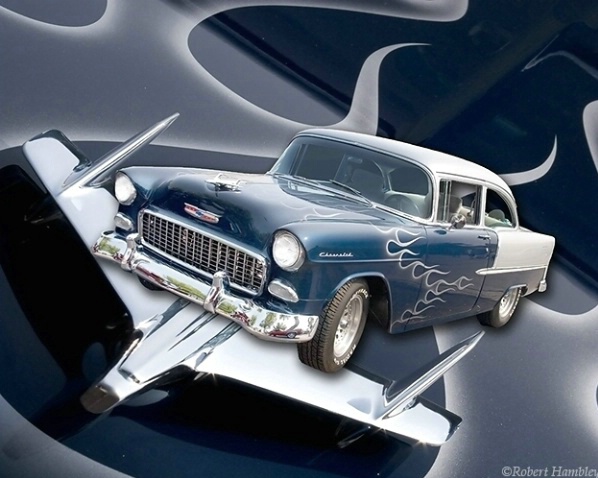1955 Chevy - Blue/Silver with Flames