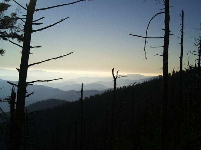 VIEW FROM GLINGMANS DOME AT SUNSET, SMOKY MTS., TN