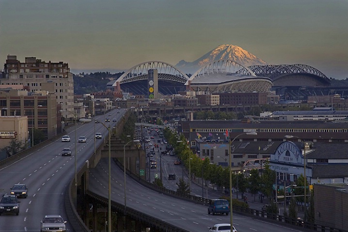 Seattle with Mount Rainier at Last Light - ID: 1448080 © John Tubbs