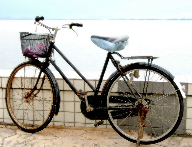 Dreamy Old Bike with Basket by the Sea