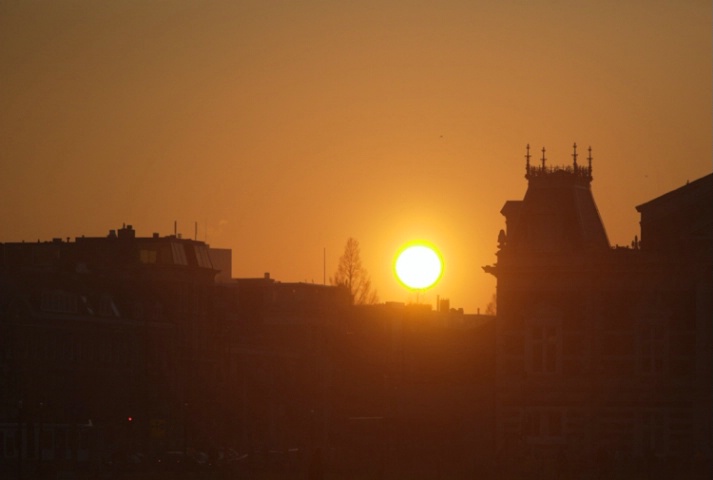 sunset over concerthall, amsterdam
