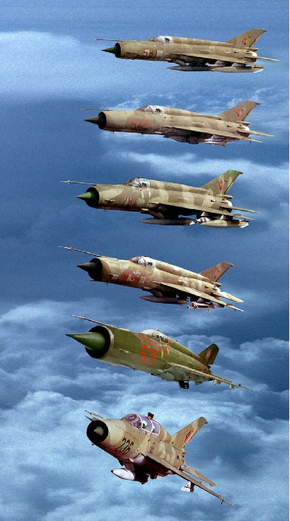 Formation of East  German  MiG-21`s.