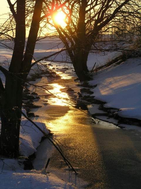 Winter sunset reflection