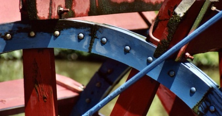 close up of a blue wheel