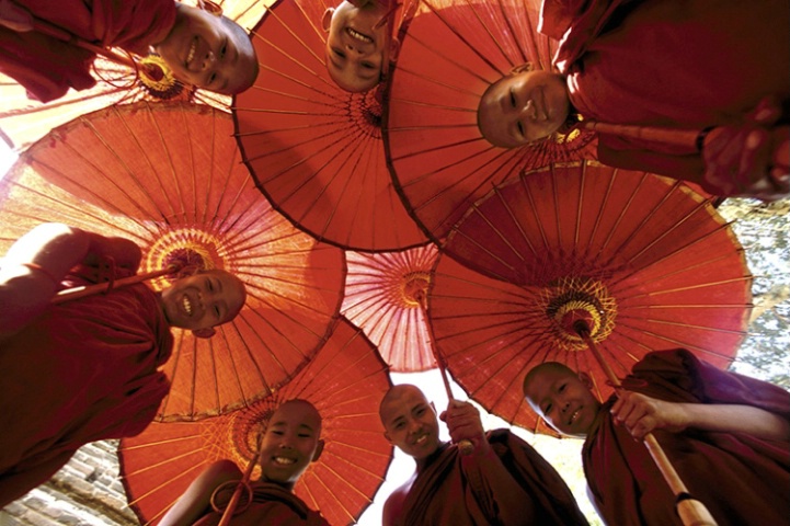 surrounded by little monks... Pagan, Burma