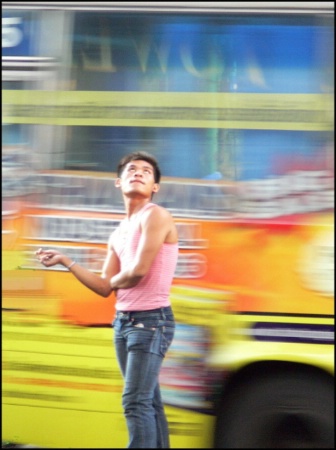 Blurring the background - Bus and boy