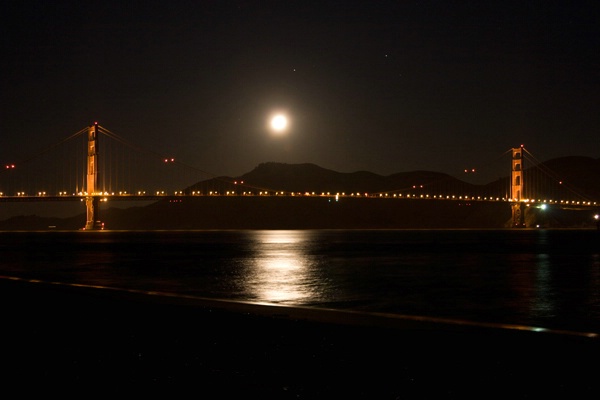 Moon over Golden Gate Bridge
