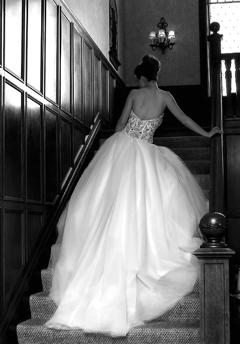 Sarah on the Stairs, Bridal Portrait in BW