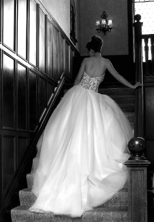 Sarah on the Stairs, Bridal Portrait in BW