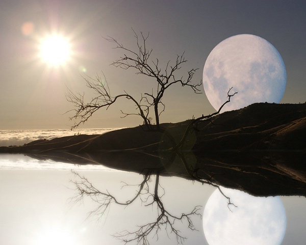 Sun, Moon, Reflection